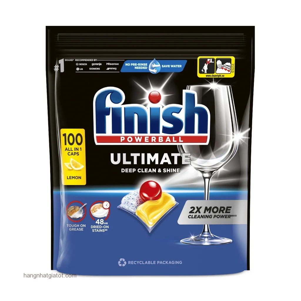  Viên rửa bát Finish Ultimate Lemon 100 viên - Châu Âu